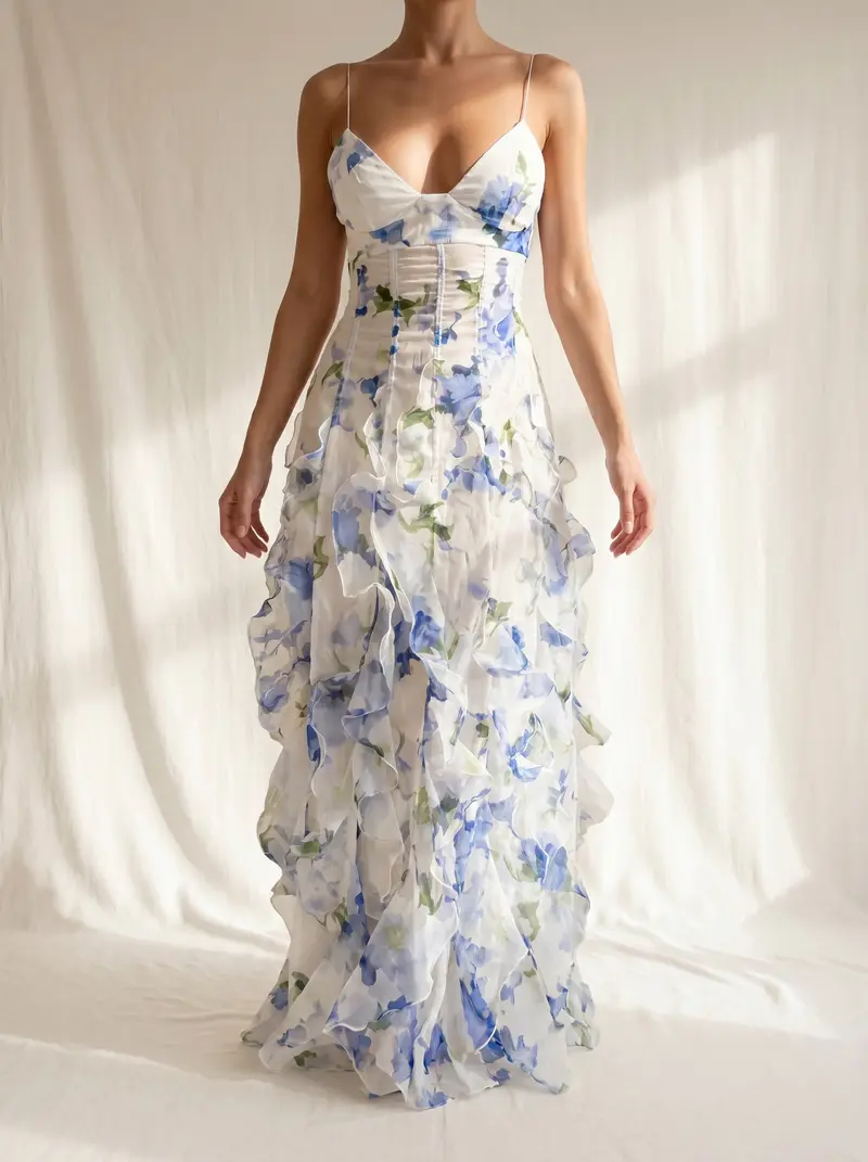 Uri | Midi-Kleid mit Blumenmuster und Rüschen
