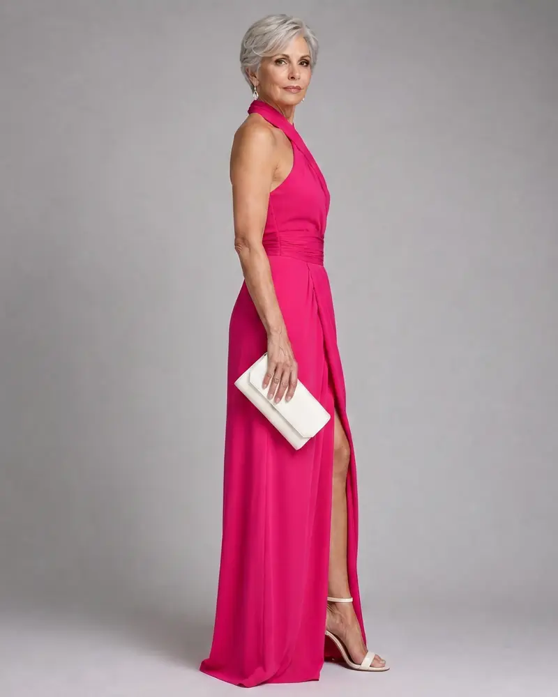 Vaelora | Kreuz Halter Drapiertes Midi Kleid