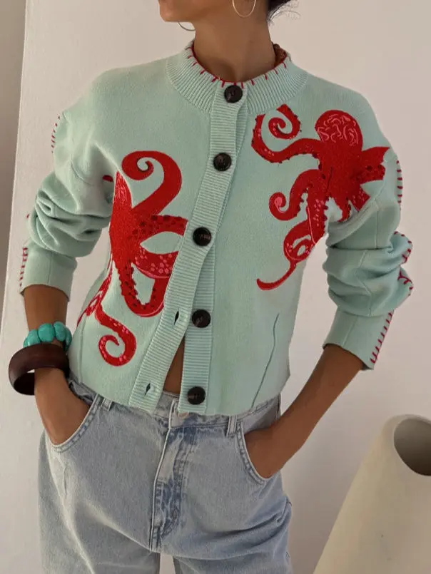 Velora™ | Octopus Pattern Knitted Cardigan