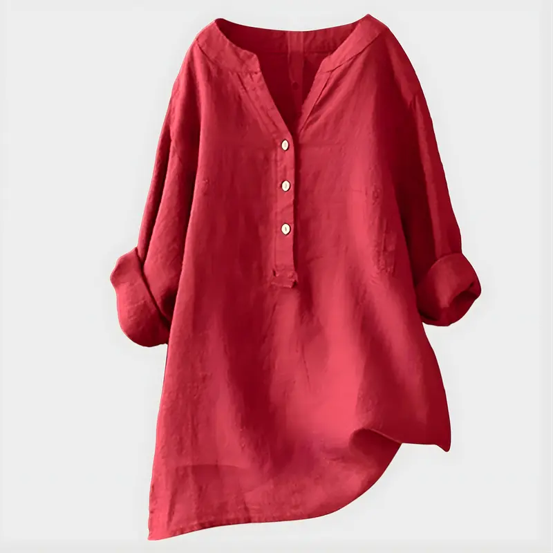 Veronique™ Elegant Cotton-Linen V-Neck Blouse