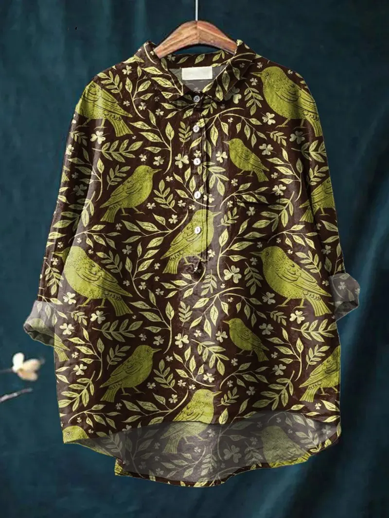 Victoria™ | Women's Vintage Floral Birds Art Print Casual Shirt