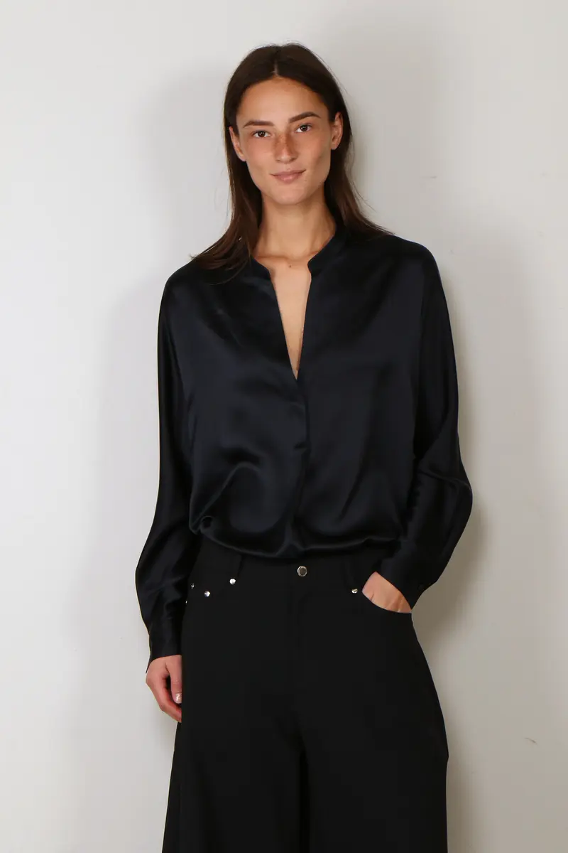 Vince - Blouse - Band Collar Blouse - Coastal