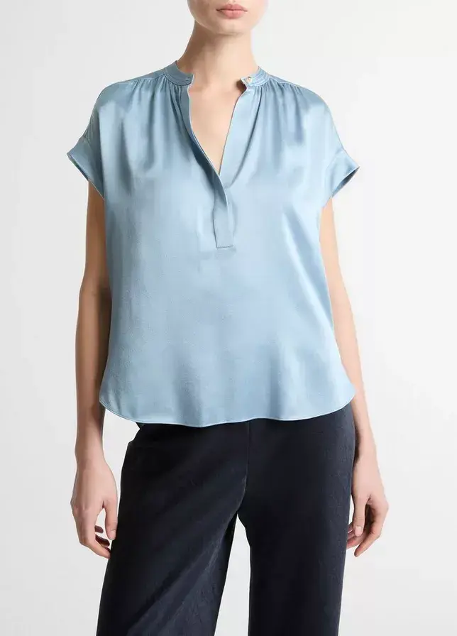 VINCE Blouse Gathered NK CAP SLV