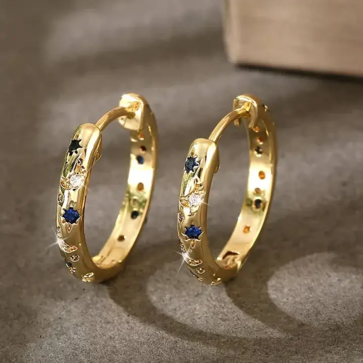 Vintage Blaue Hoop Gold Ohrringe | Shop Nory