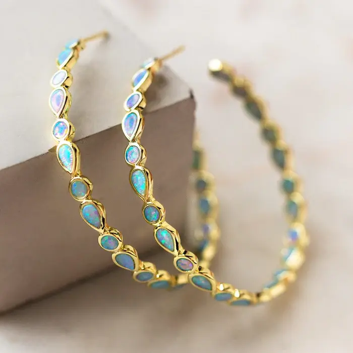 Vintage Blauopal Goldene Creolen | Shop Nory