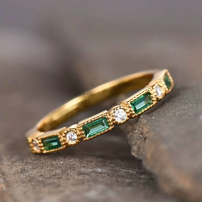 Vintage Grün Einlege-Zirkonia Goldring | Shop Nory