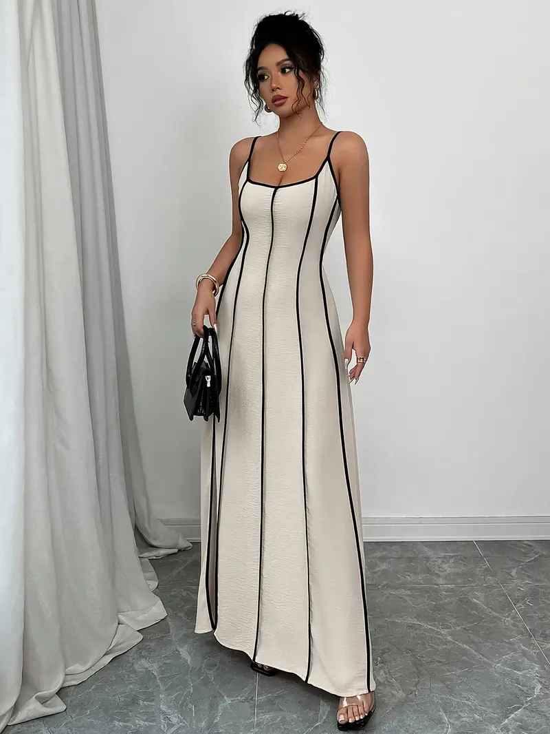Viskose A-Linien Ärmelloses Midikleid Beige