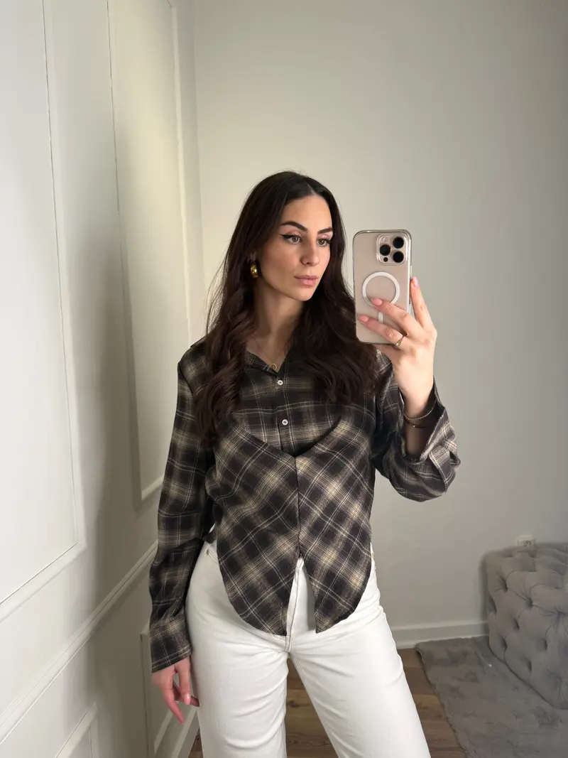 Waist blouse geruit - bruin