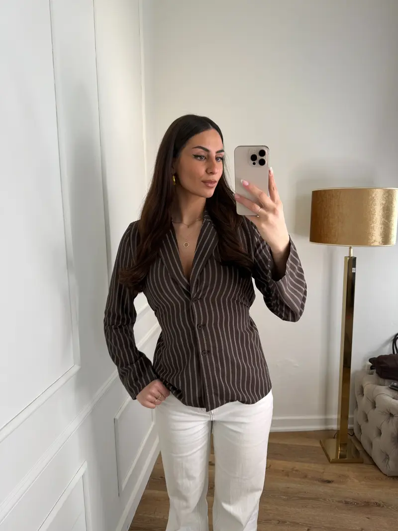 Waist Blouse stripe - bruin