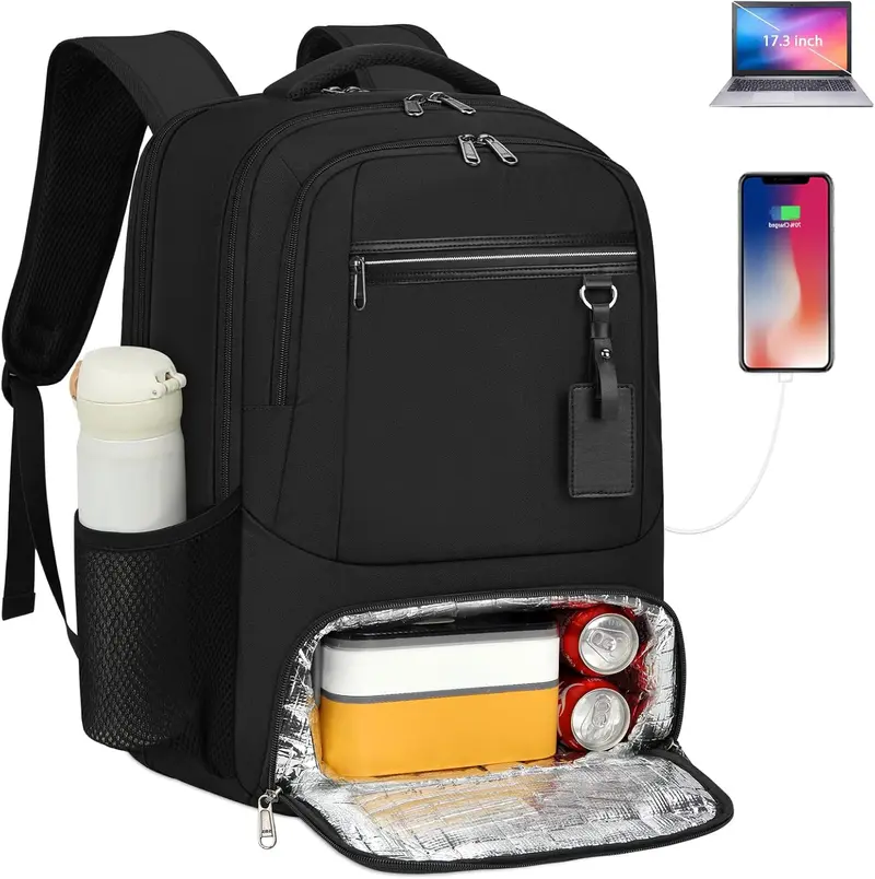 Wasserdichter Laptop- und Lunch-Rucksack mit USB-Anschluss – Multikompartiment-Reisetasche