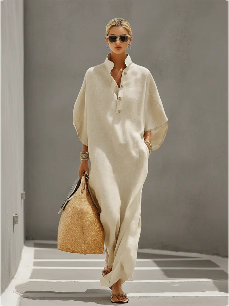 Whetu™ | Stand Collar Linen Dress