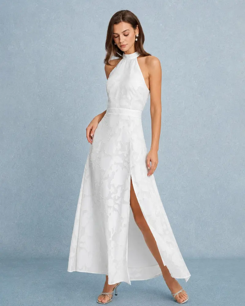 White Backless Bowknot Maxi Dress