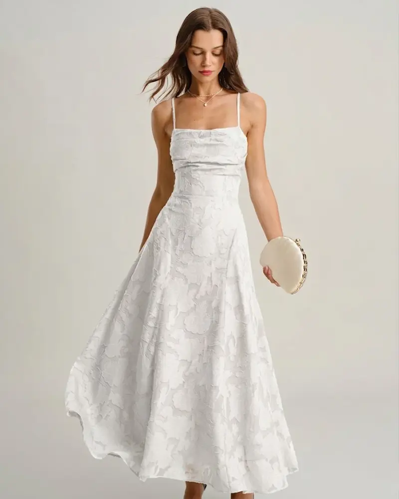 White X Cross Jacquard Slip Maxi Dress