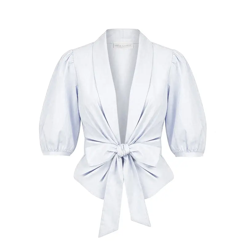 Witte blouse met strik & pofmouw