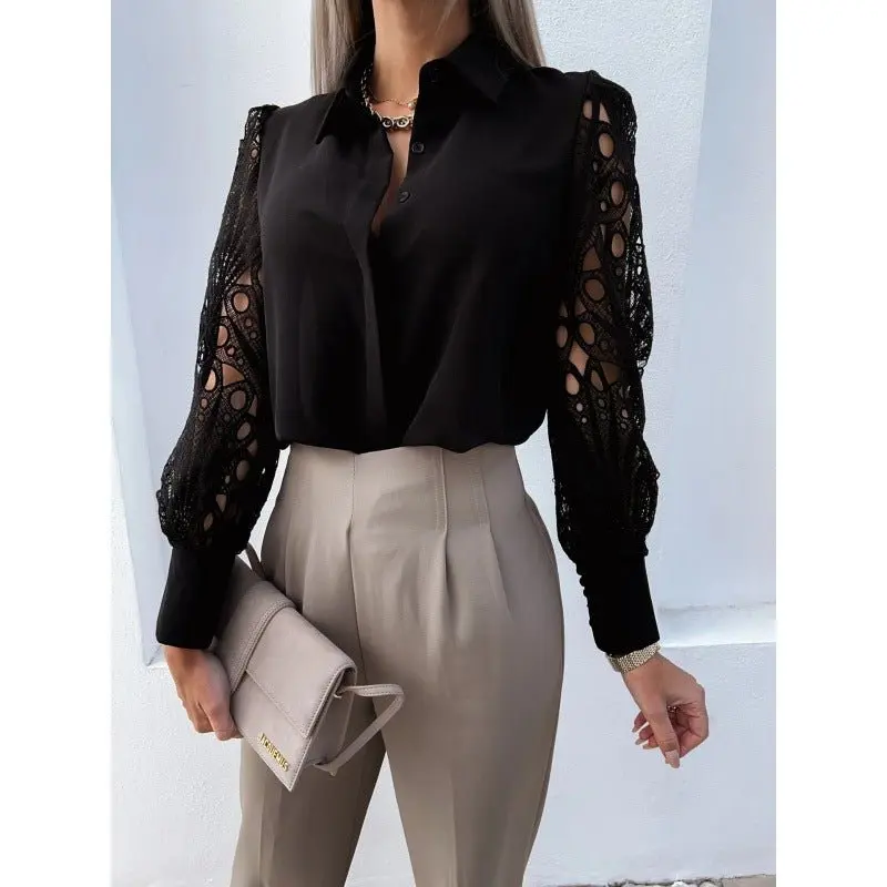 Women Blouse Regular Fit Long Sleeve Collared Button Up