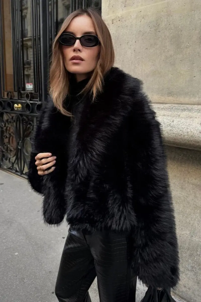 Women Jacket | Short Cut Faux Fur with Open Front Design