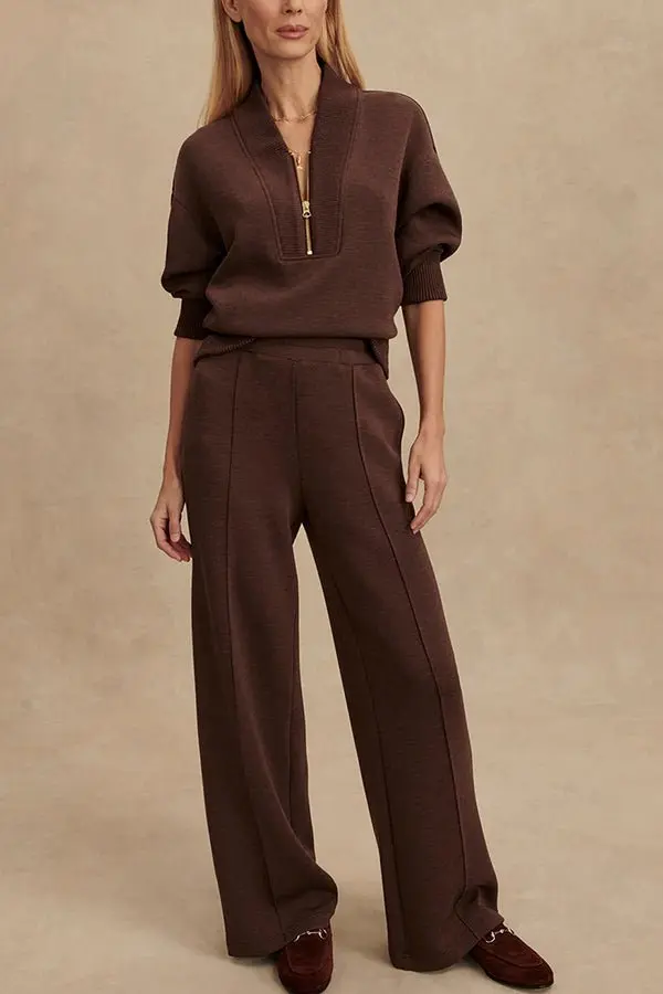 Women Set | Loose Fit with Zip Detail and Wide-Leg Trousers