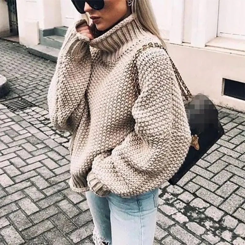 Women Sweater | Oversized Chunky Knit Turtleneck Design