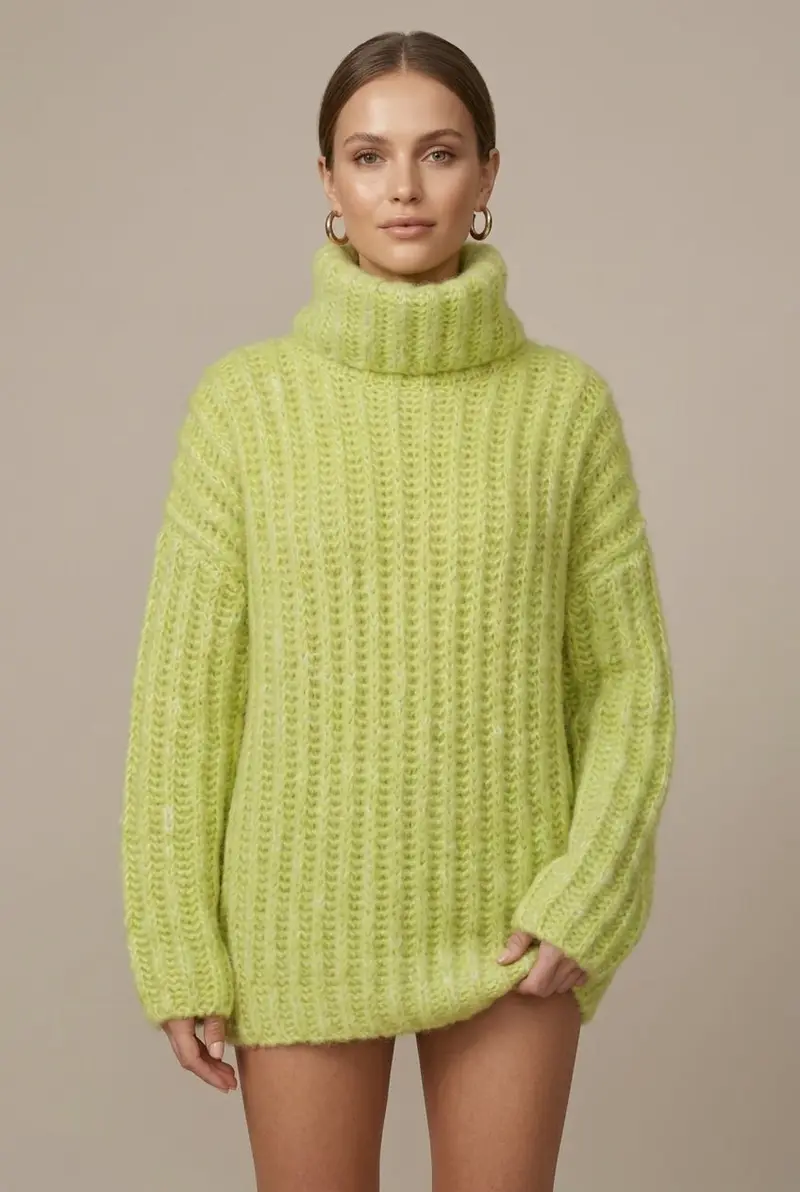 Women Sweater | Oversized Ribbed Knit with Turtleneck Collar