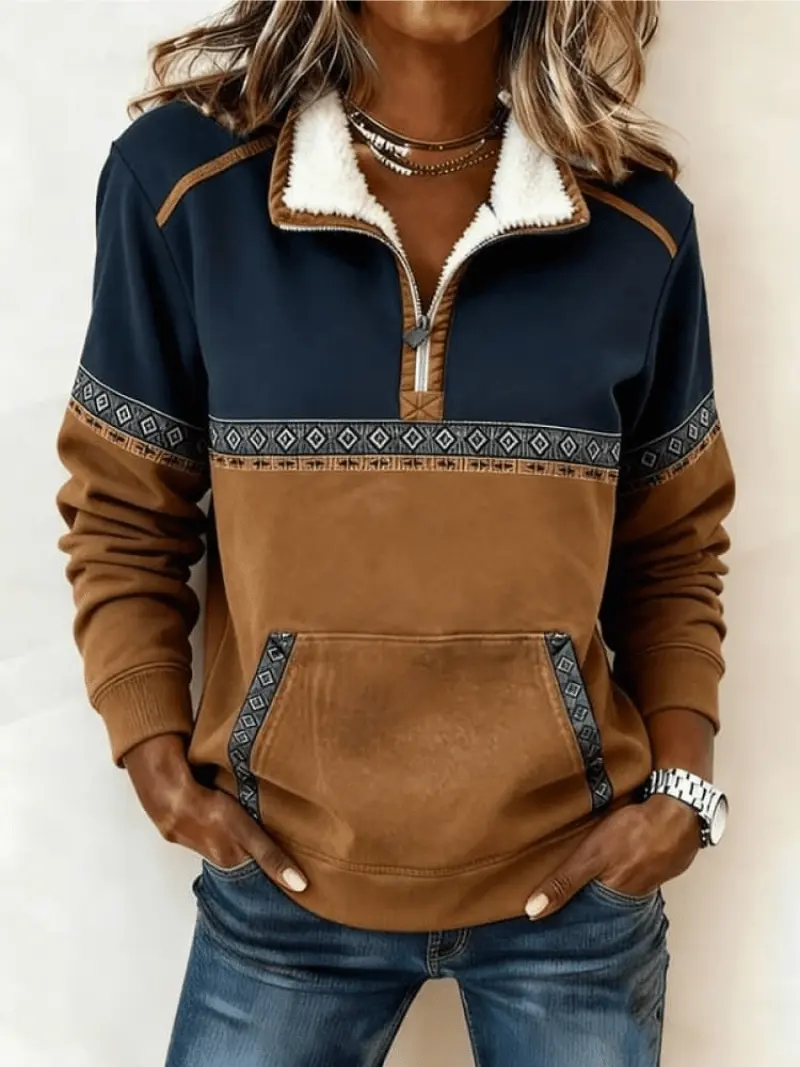 Women Sweater | Relaxed Fit with Quarter-Zip Fair Isle Detail