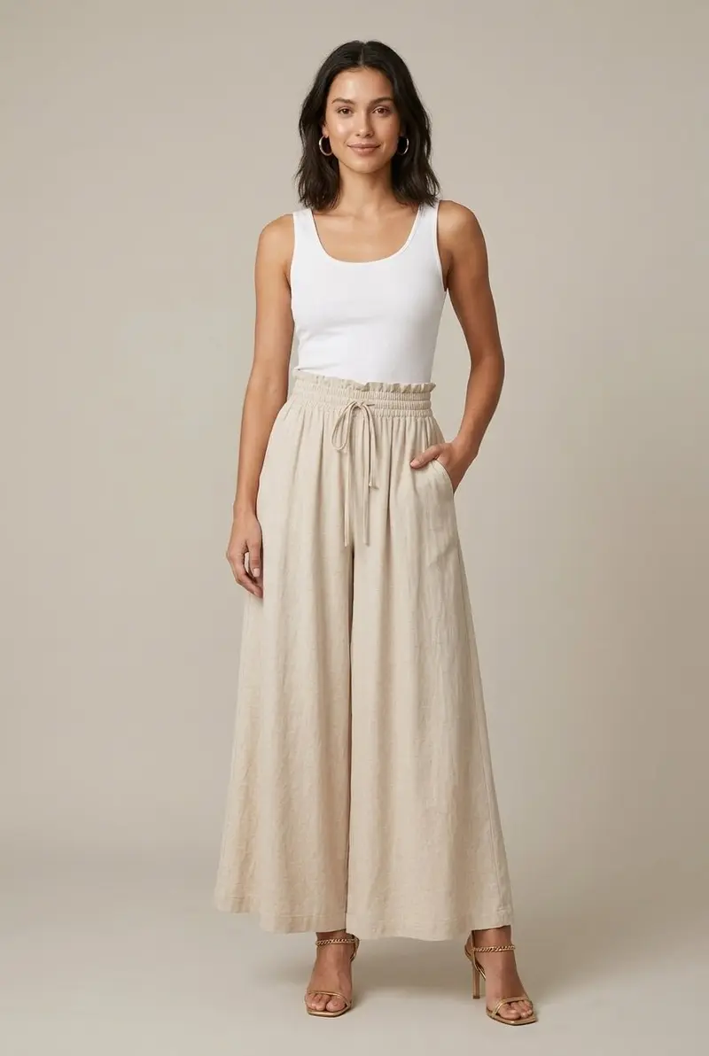 Women Trousers | Wide-Leg Palazzo with Drawstring Waist