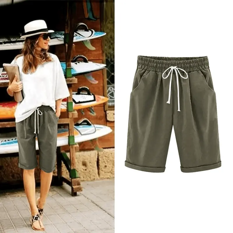 Women's Bermuda Shorts — Drawstring Waist Loose Fit Side Pockets