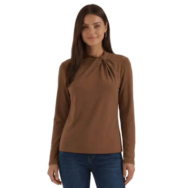 Women's Blouse — Long Sleeve Stand-Up Collar Regular Fit