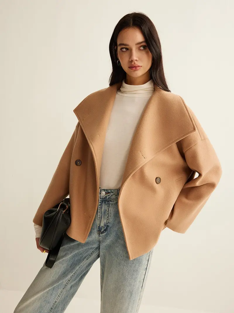 Women's Coat — Cropped Length Loose Fit Double Button Closure