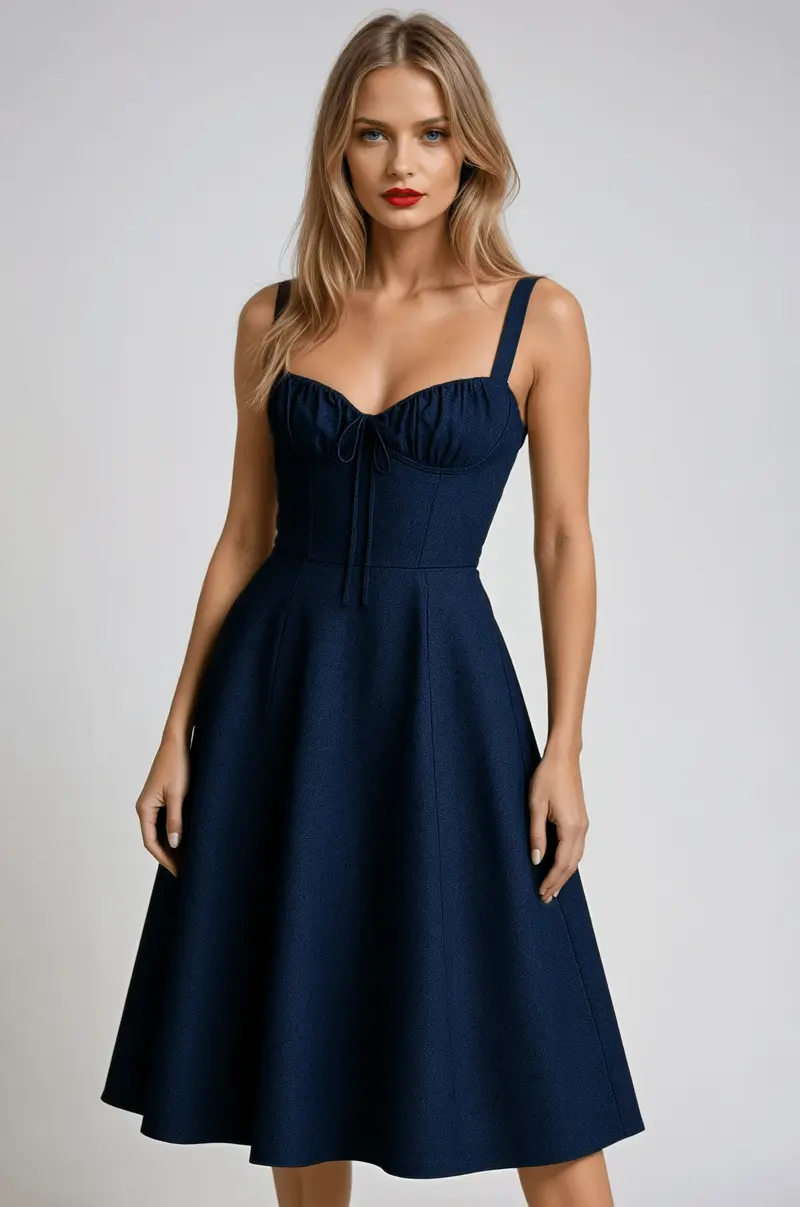 Women's Cocktail Dress — Midi Length A-Line Fit Defined Waist
