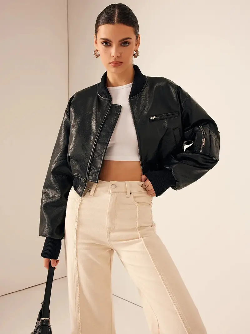 Women's Jacket — Short Length Zipper Closure Zipper Pockets