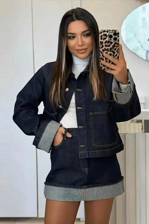 Women's Jacket & Skirt Set — Cropped Fit High Waist Mini Skirt