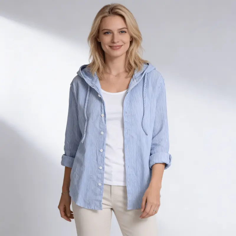 Women's Linen Shirt - Regular Fit Long Sleeve Button Closure