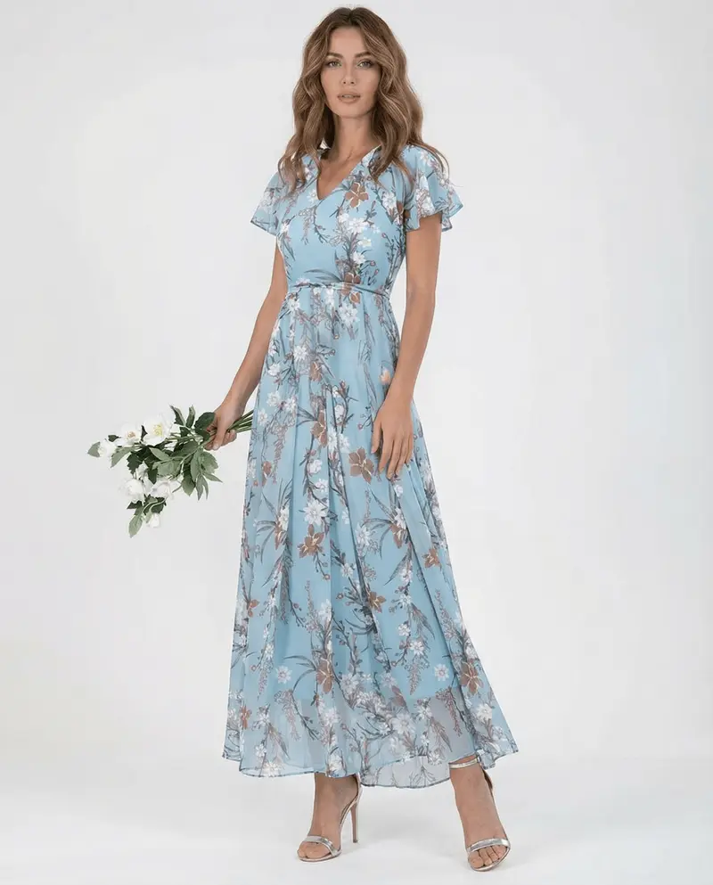 Women's Maxi Dress — One-Shoulder Neckline Bow Detail Design