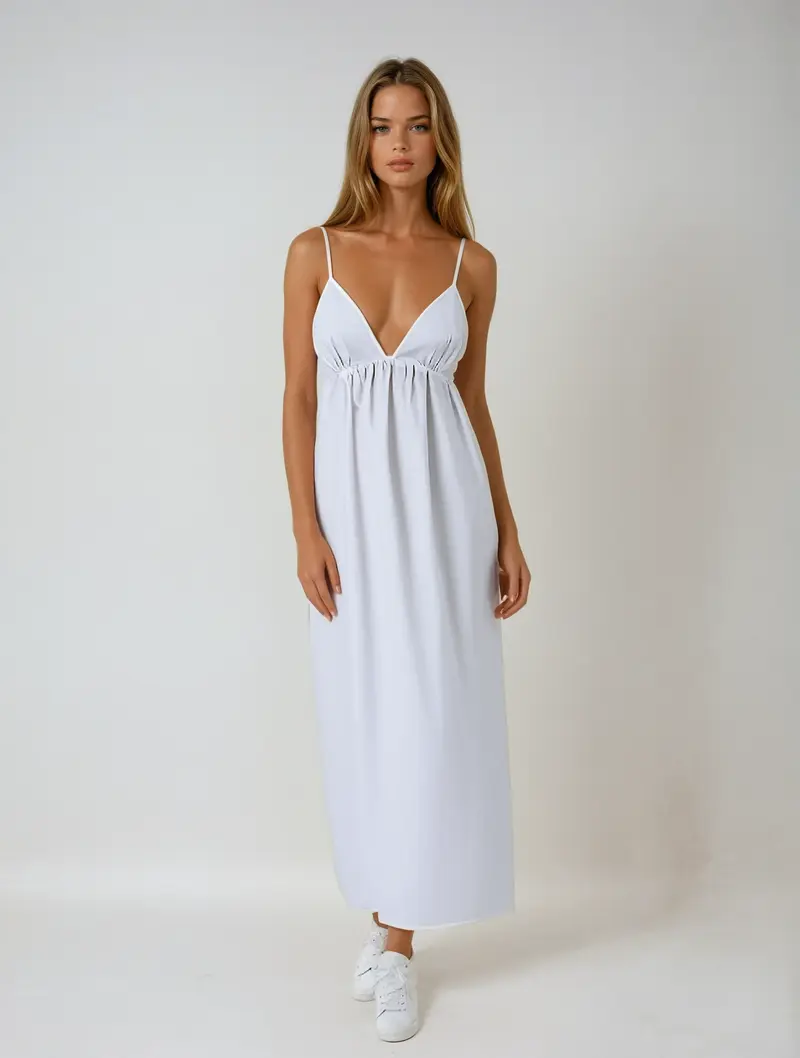 Women's Maxi Dress — V-Neck Sleeveless Open Back Full Length
