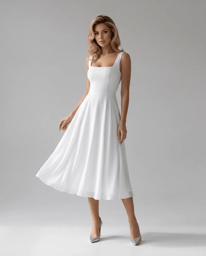 Women's Midi Dress — A-Line Structure Square Neckline Sleeveless