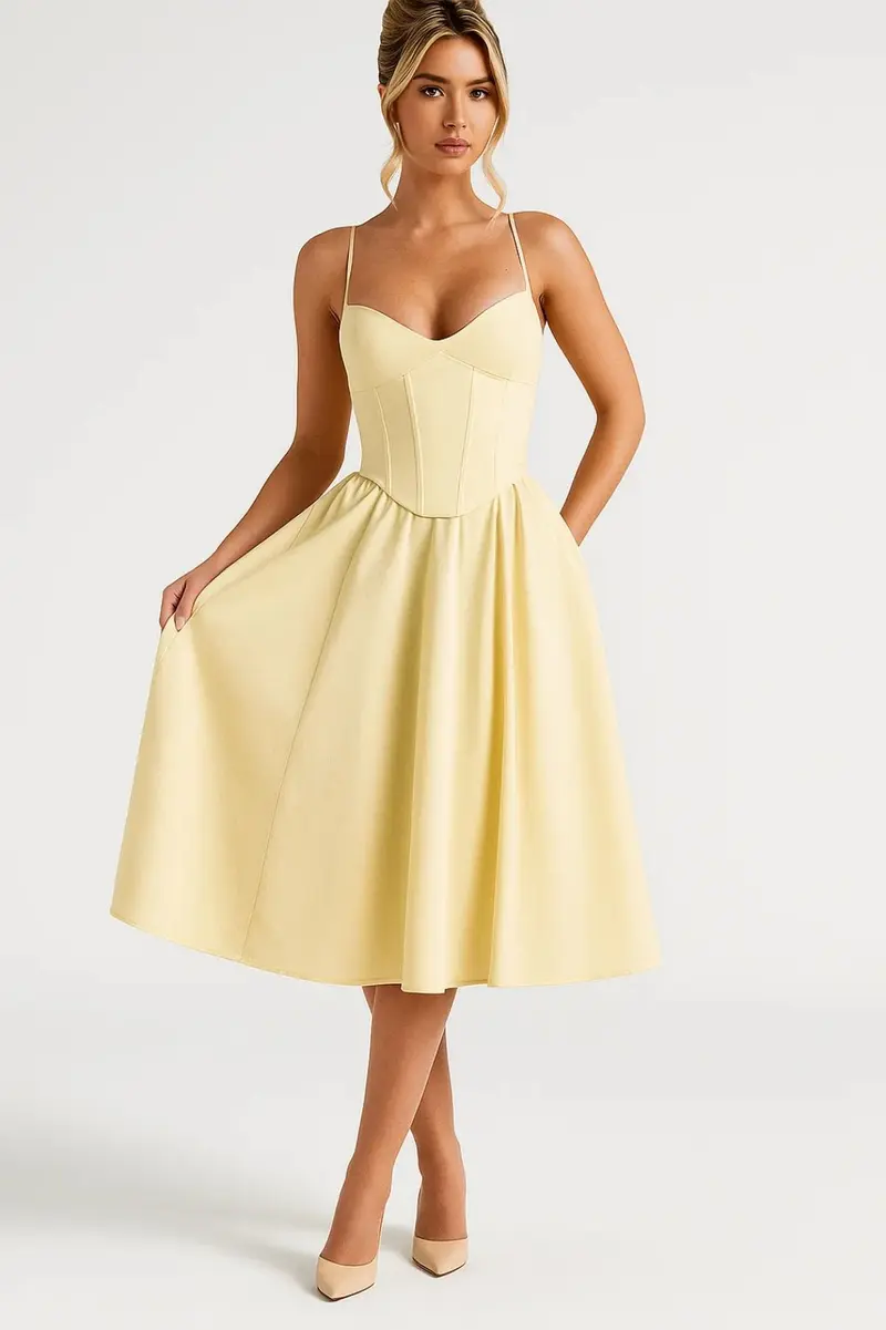 Women's Midi Dress — Spaghetti Straps Sleeveless Flared Fit