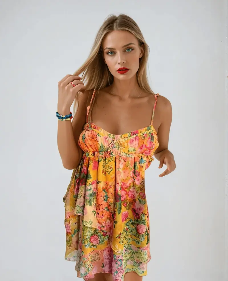 Women's Mini Dress — Floral Print Tiered Structure Summer Style