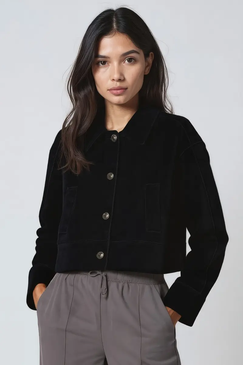 Women's Short Coat — Straight Fit Button Closure Patch Pocket
