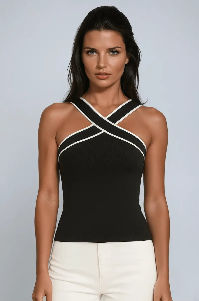 Women's Tank Top — Sleeveless Halter Neck Crossed Strap Design