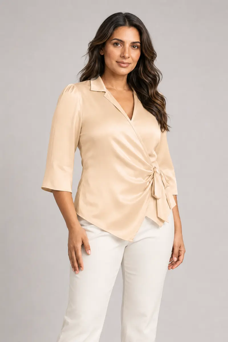 Wrap-Front Tie-Waist Blouse