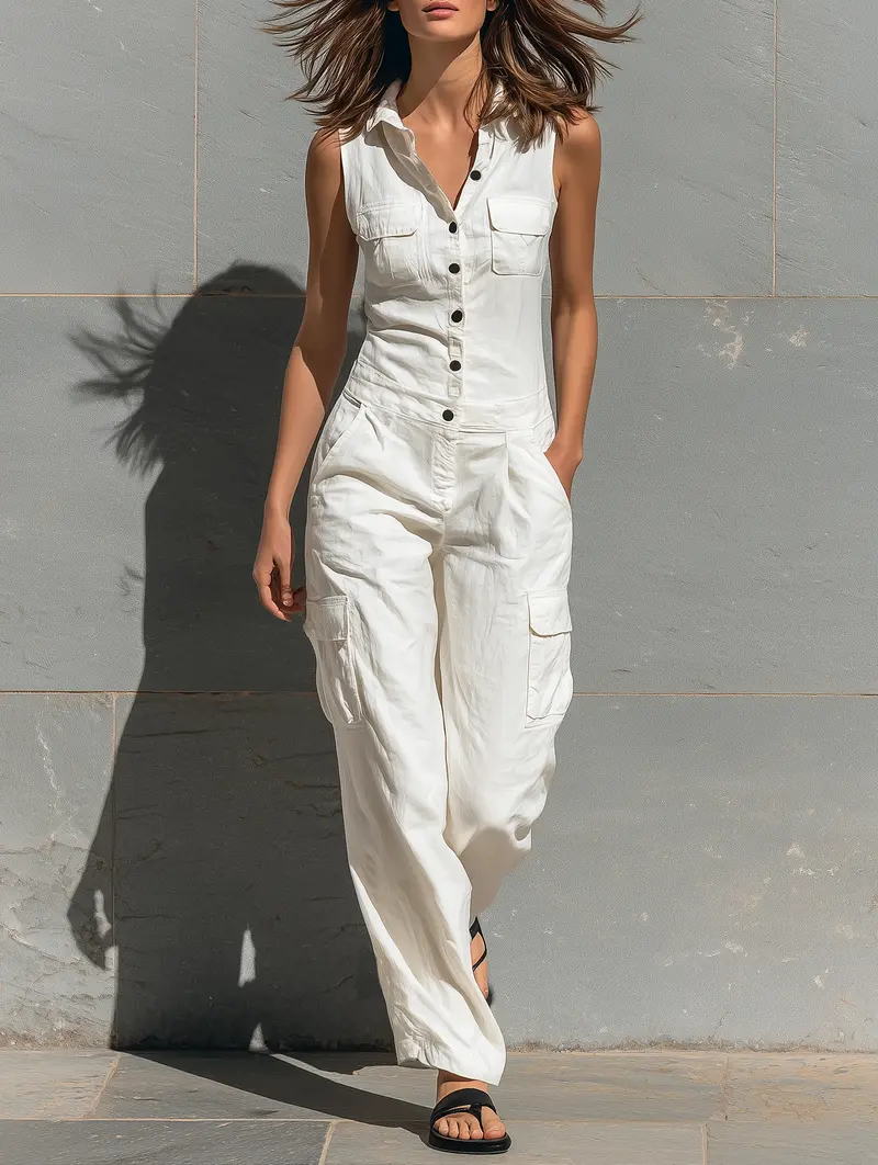 Wren™ | Minimalist Single-Breasted Sleeveless Jumpsuit