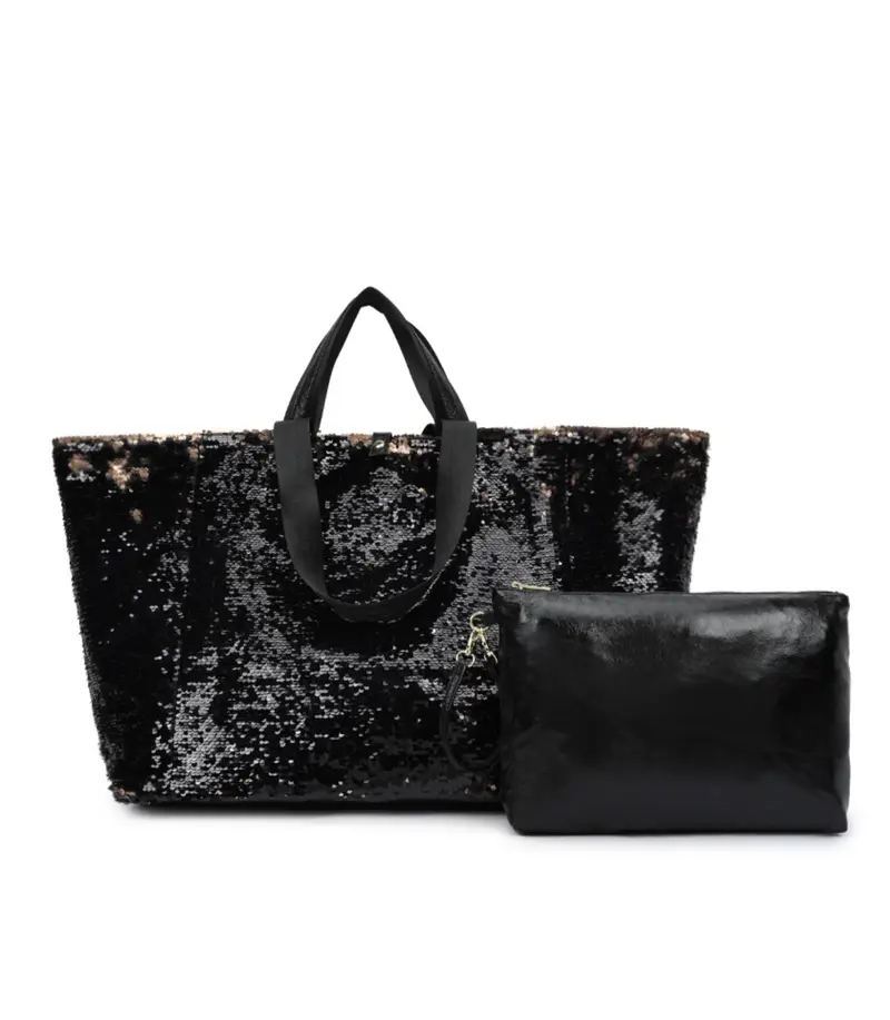 XL sequin Shopper zwart