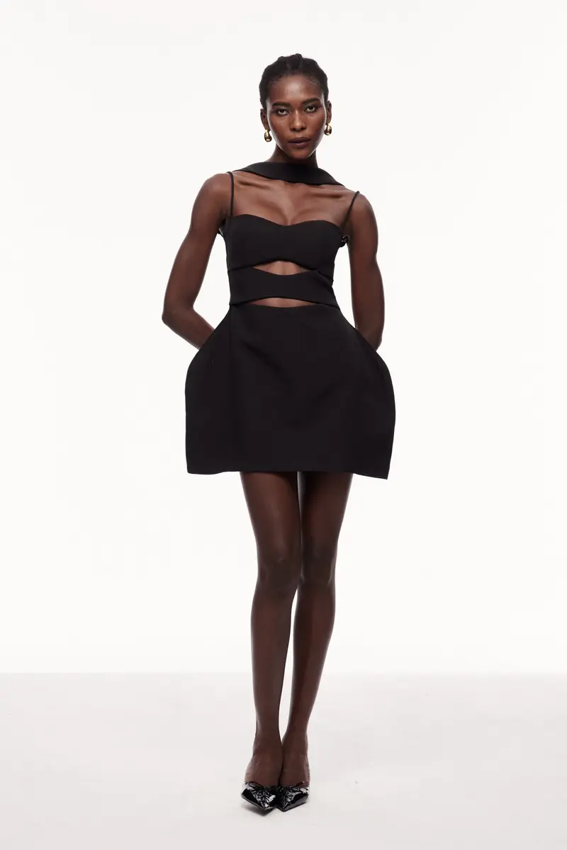 Xulia Halter Neck Cutout Deconstruct Mini Dress