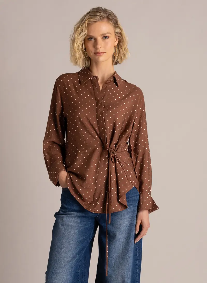 Yest blouse bruin met witte stip model Samira mocca brown polka dot