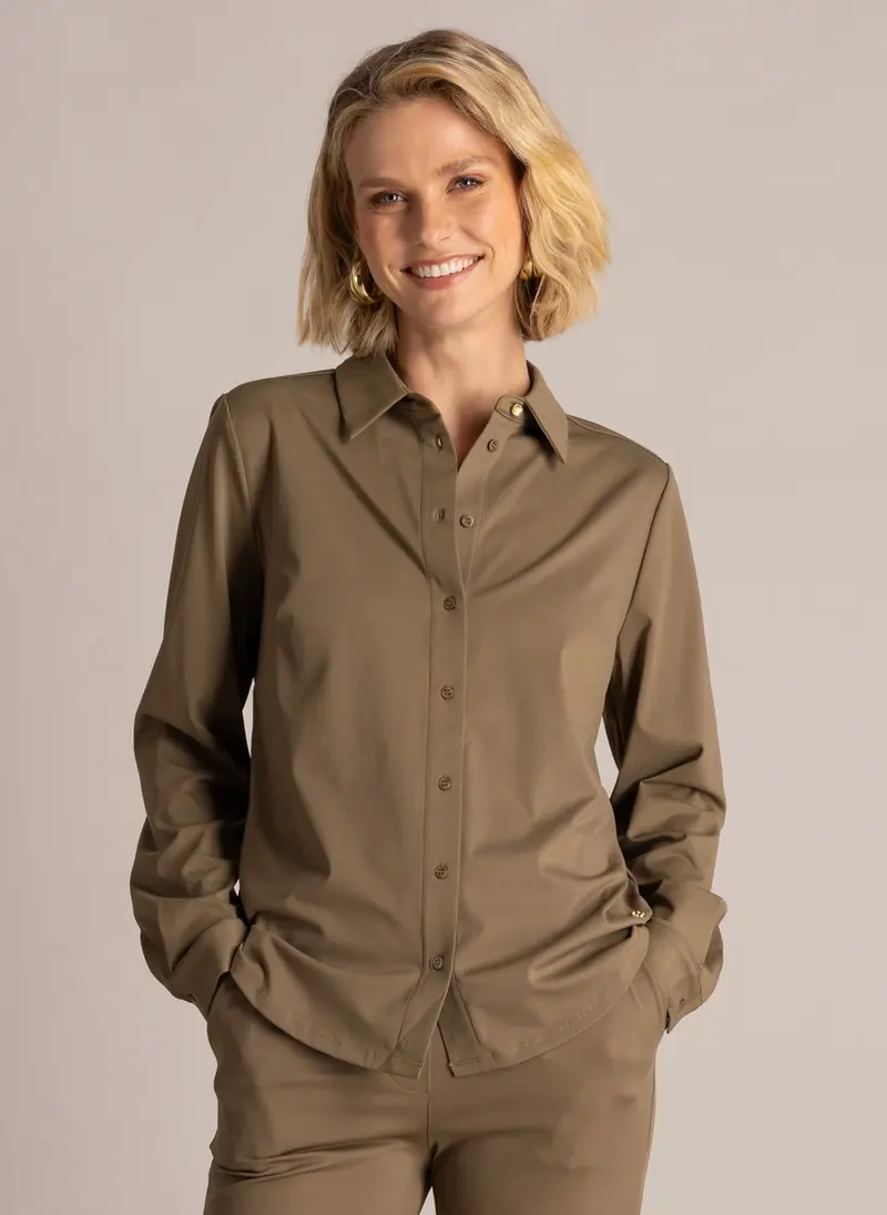 Yest Blouse olijf groen travel stof model Ofira essential 6444 grey olive