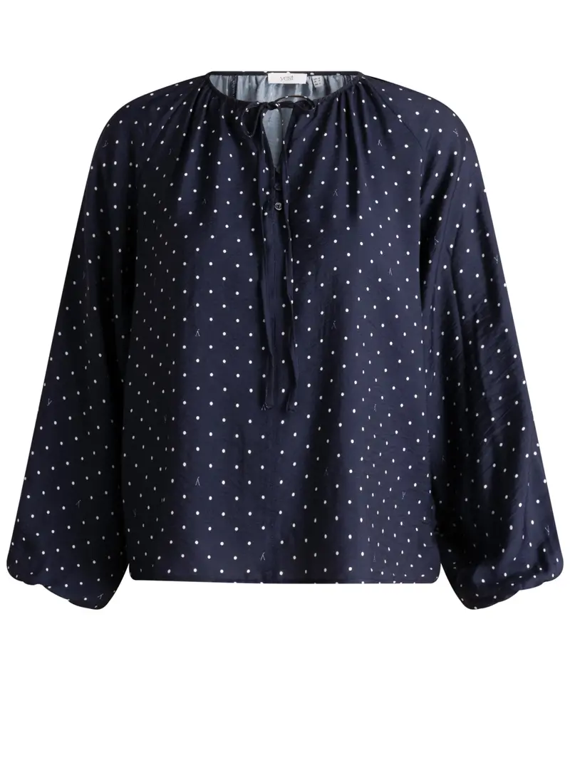 Yest Curve (Yesta) donker blauwe stippen blouse model Tosia dark blue offwhite polka dot