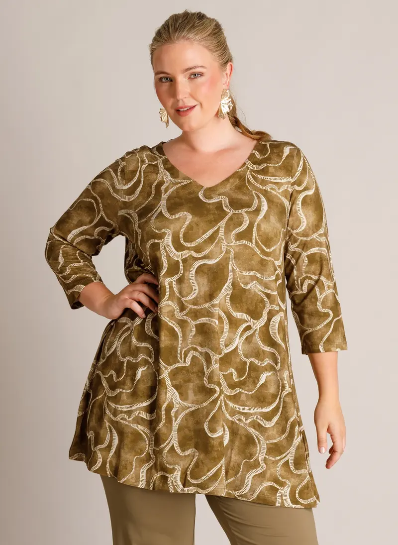 Yest Curve (Yesta) tuniek olijf groen met print model Tavora dark Olive multi