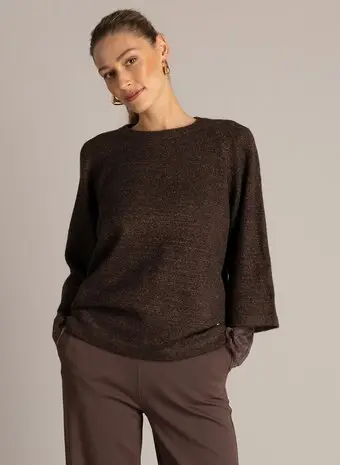 Yest trui bruin met lurex driekwart mouw model Ulia brown