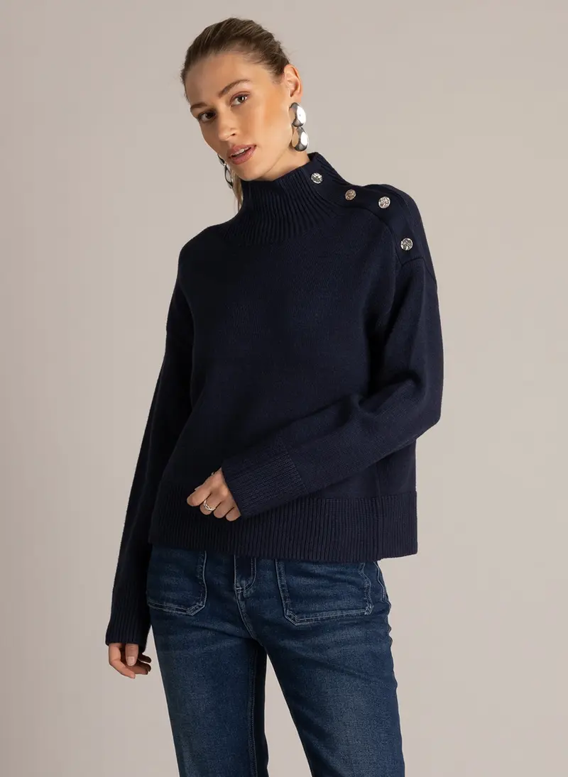 Yest trui donker blauw met coll model Chantal Essential Dark Blue