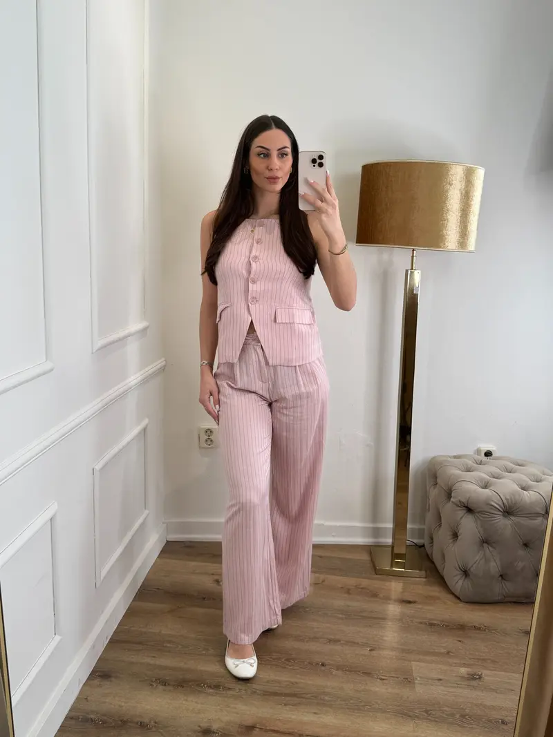 Yva pantalon gestreept roze